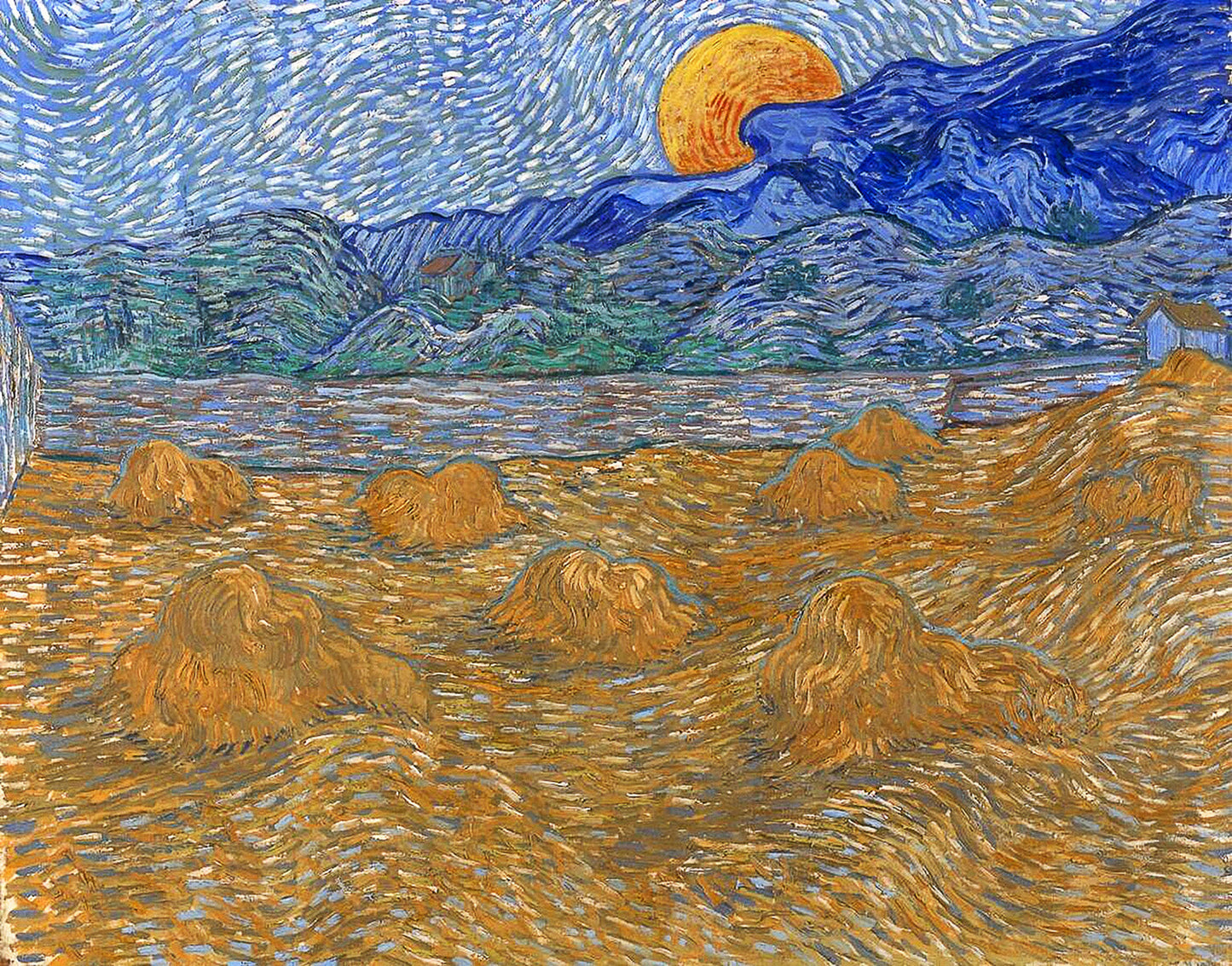 Landscape with Wheat Sheaves and Rising Moon by Vincent van Gogh Art Print