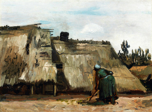 A Peasant Woman Digging in Front of Her Cottage by Vincent van Gogh Art Print