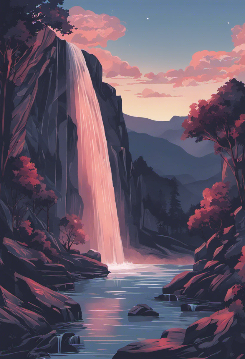 Dusk Waterfall Illustration I Art Print