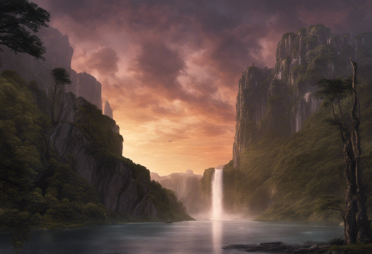 Dusk Waterfall Matte Painting I Art Print
