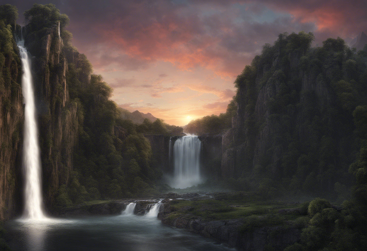 Dusk Waterfall Matte Painting II Art Print