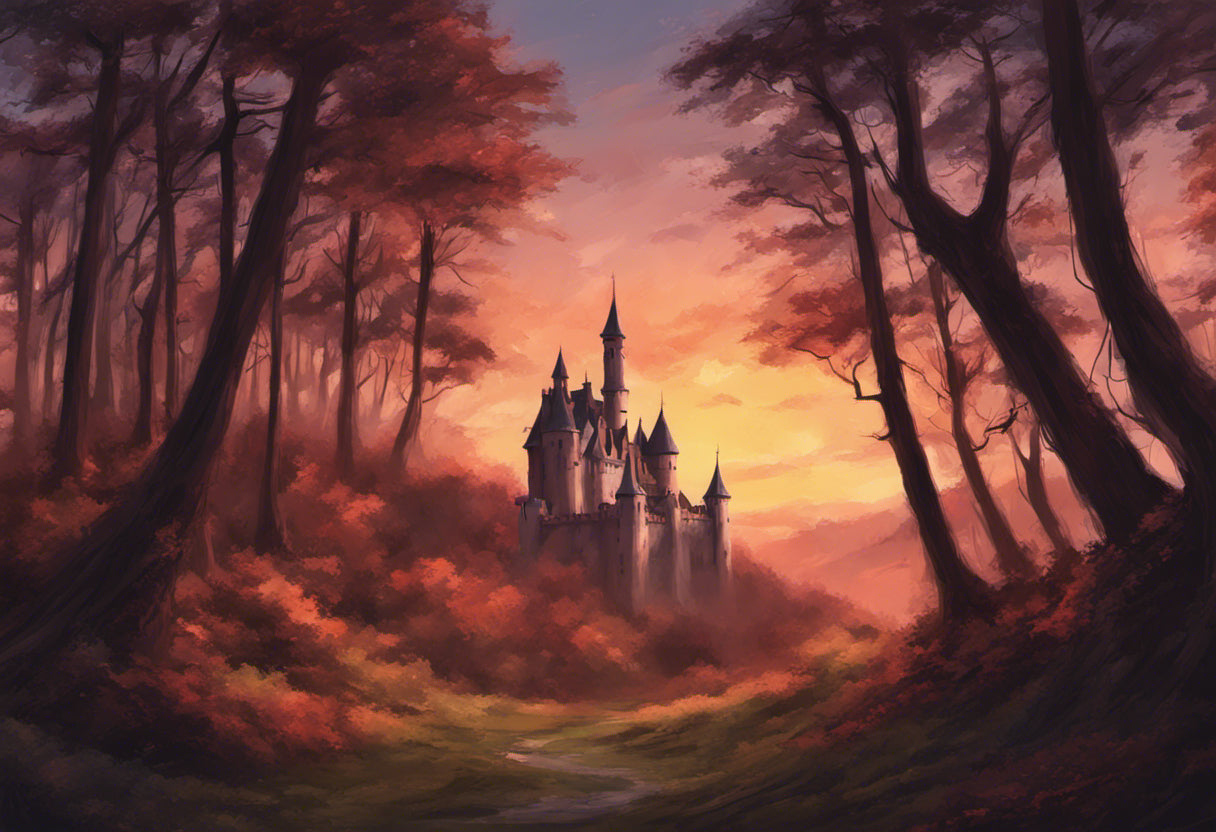 Castle in A Forest at Sunset Digital Painting Art Print