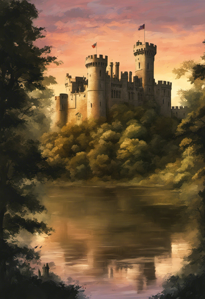 Warwick Castle in A Forest at Sunset Digital Painting Art Print
