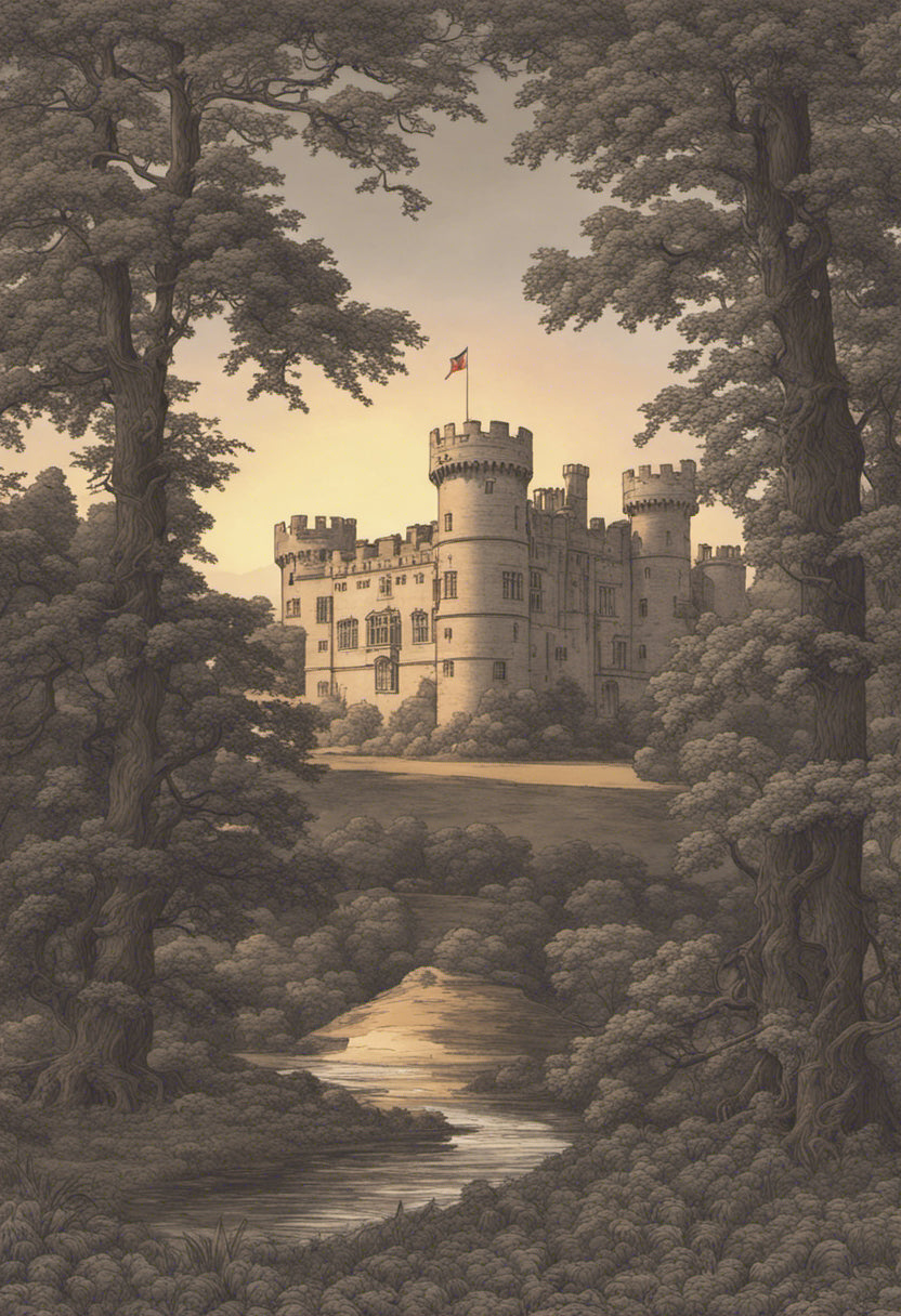 Warwick Castle in A Forest at Sunset Baroque Style Art Print