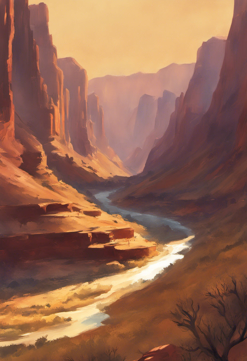 Canyon Valley Golden Hour Digital Painting III Art Print