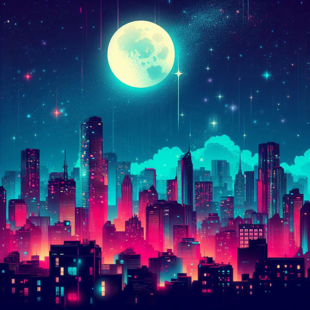 Magical City Night Illustration Art Print