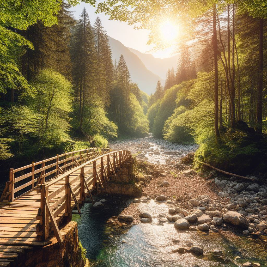 Bridge Over Shallow River Art Print