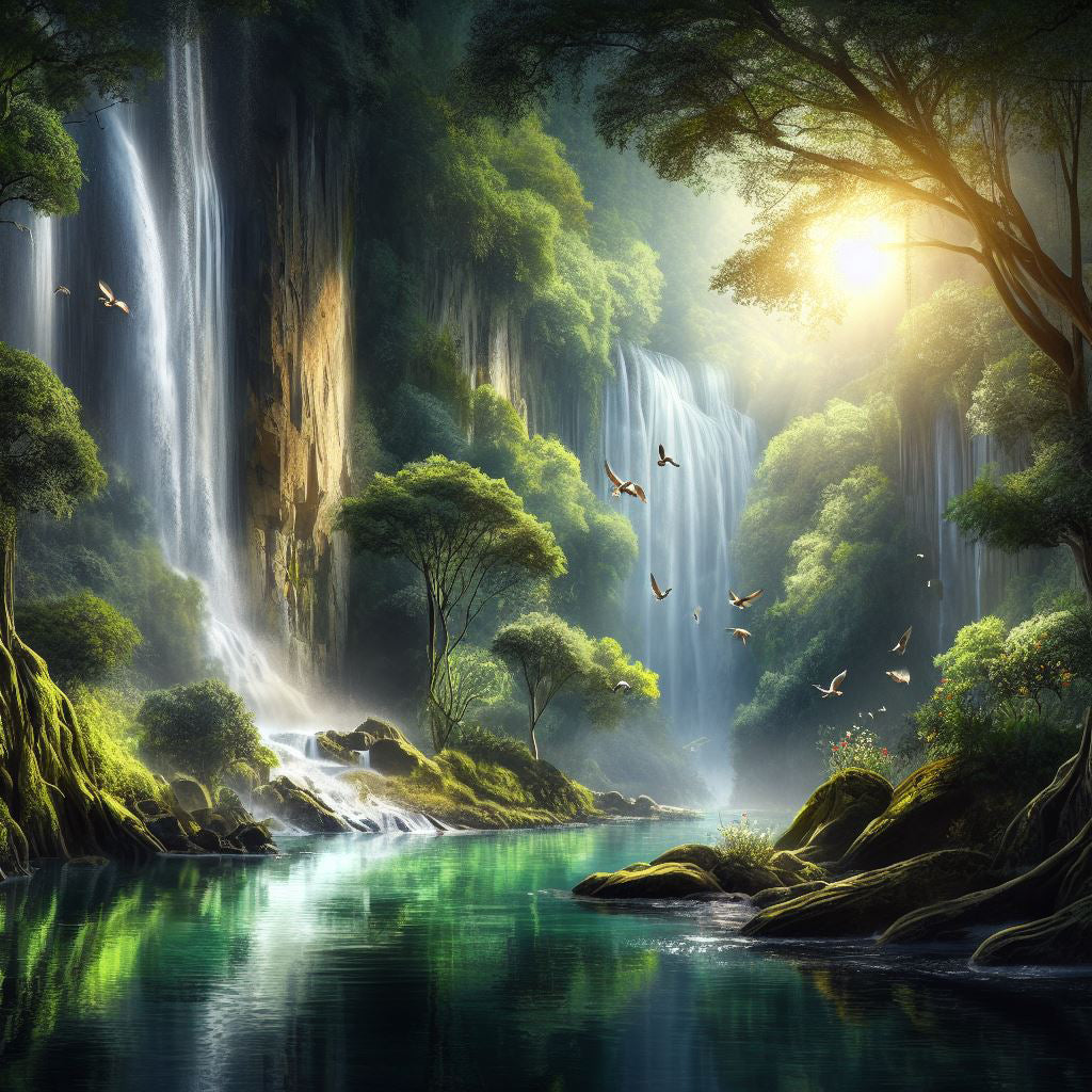Forest Waterfall Digital Painting II Art Print