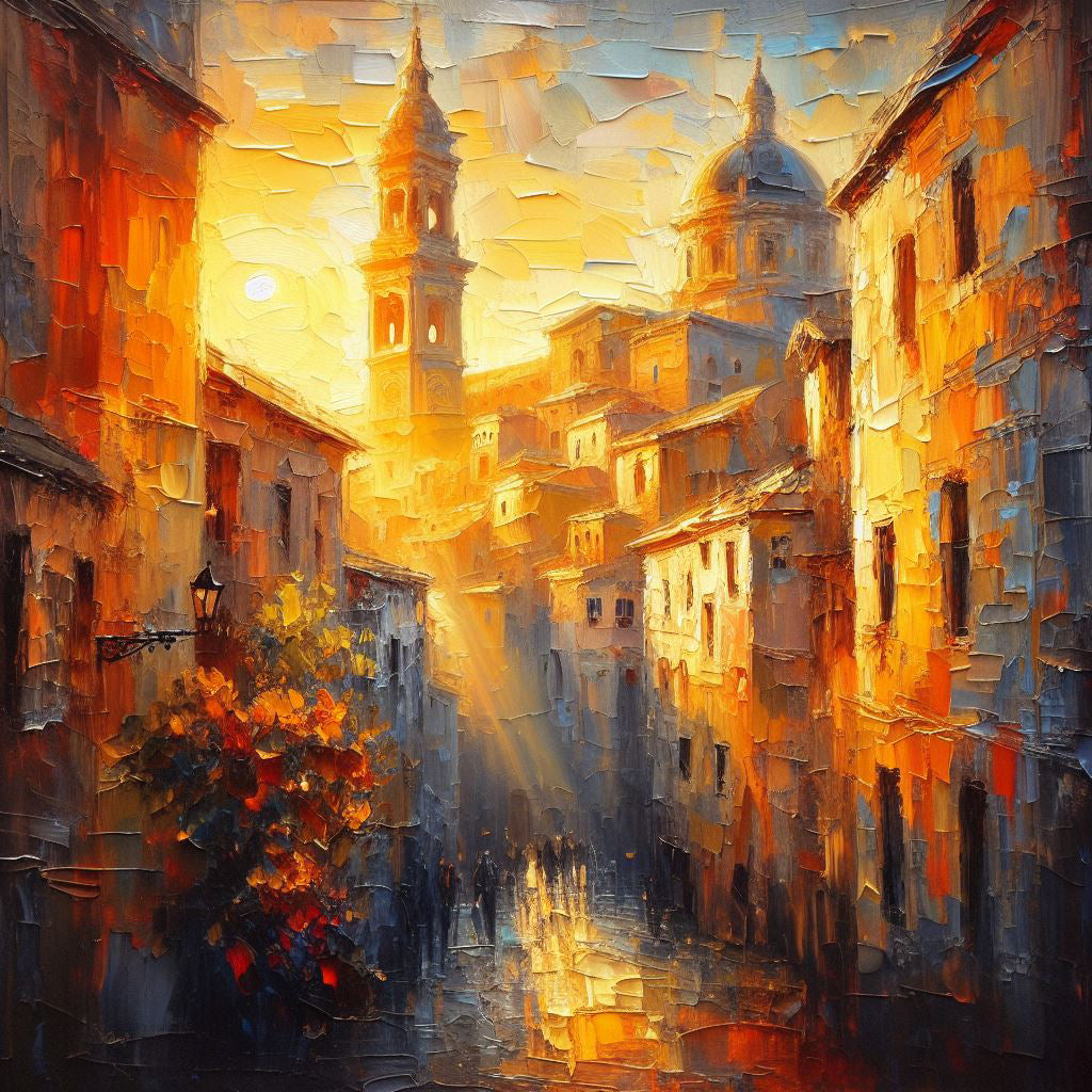 Old City at Sunset Oil Painting III Art Print