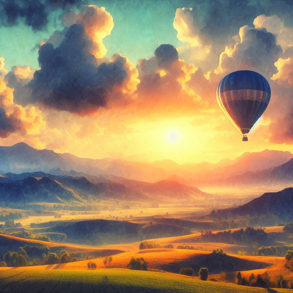 Hot Air Balloon Over A Landscape Digital Painting Art Print
