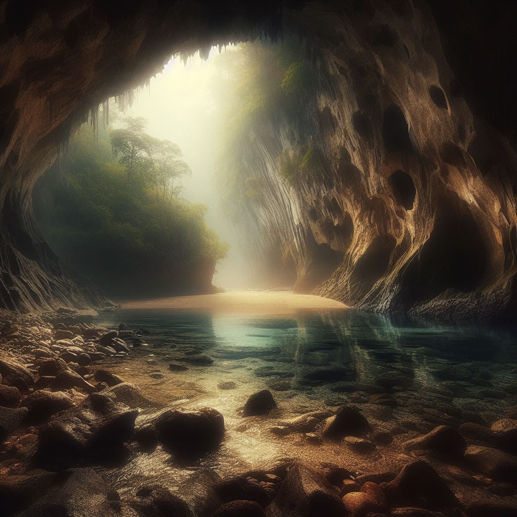 Cave with Shallow Water Digital Painting Art Print