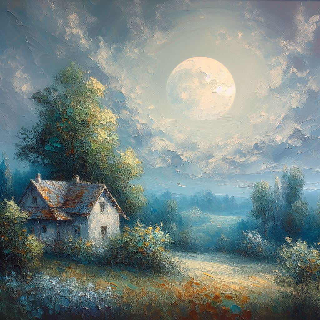 Moonlit House Oil Painting Art Print