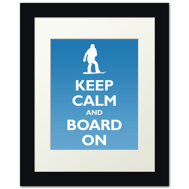Keep Calm and Board On, framed print (ice blue)