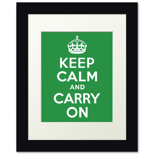 Keep Calm And Carry On, framed print (kelly green)