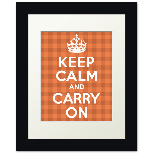 Keep Calm And Carry On, framed print (orange plaid)