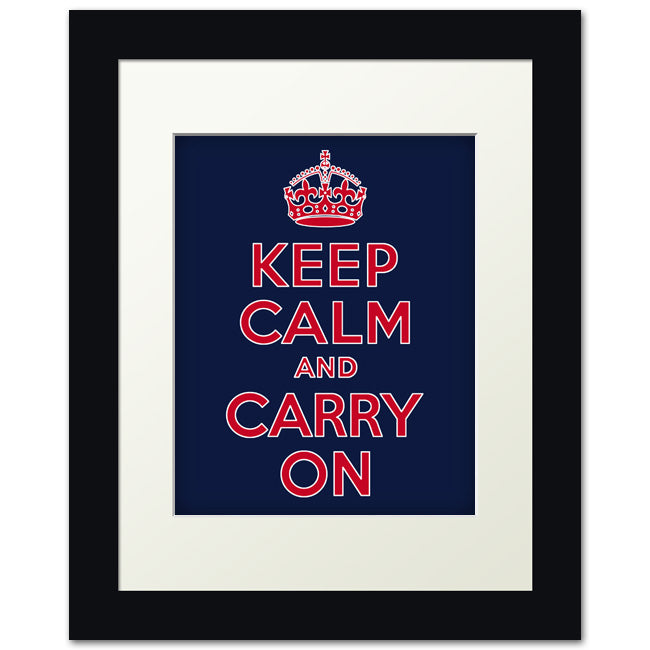 Keep Calm And Carry On, framed print (red, white and blue)