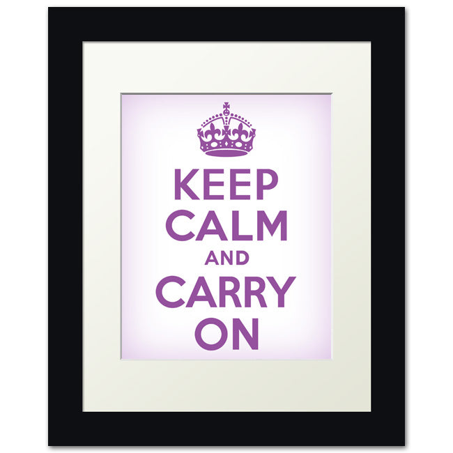 Keep Calm And Carry On, framed print (soft lavender)