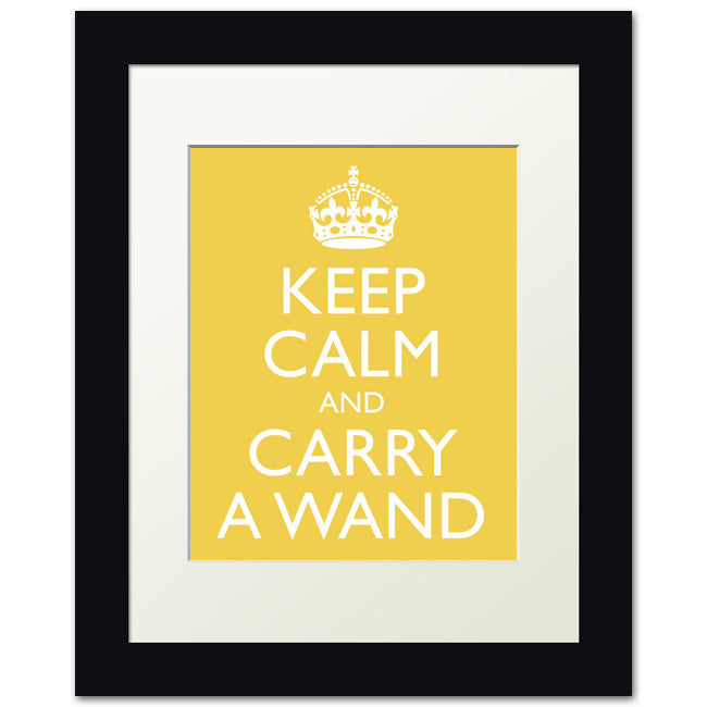 Keep Calm and Carry A Wand, framed print (mustard)