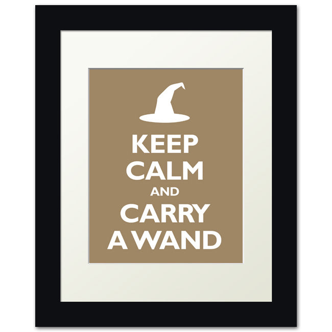 Keep Calm and Carry A Wand, framed print (khaki)