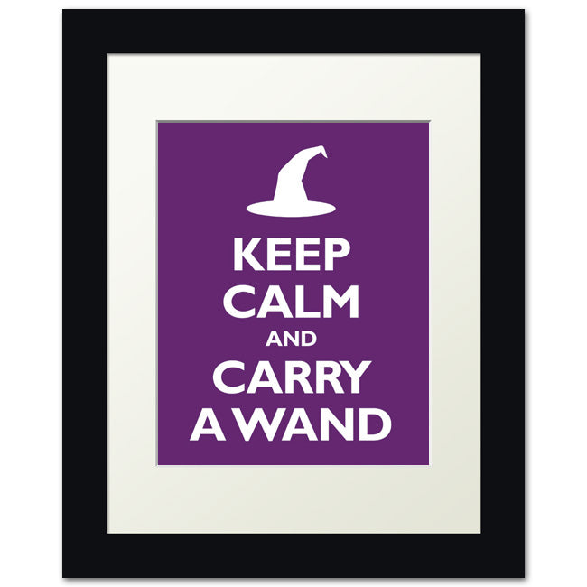 Keep Calm and Carry A Wand, framed print (plum)