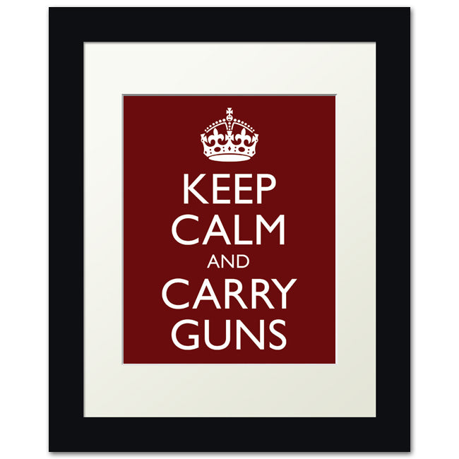 Keep Calm and Carry Guns, framed print (dark red)