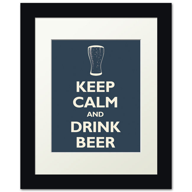 Keep Calm and Drink Beer, framed print (navy)