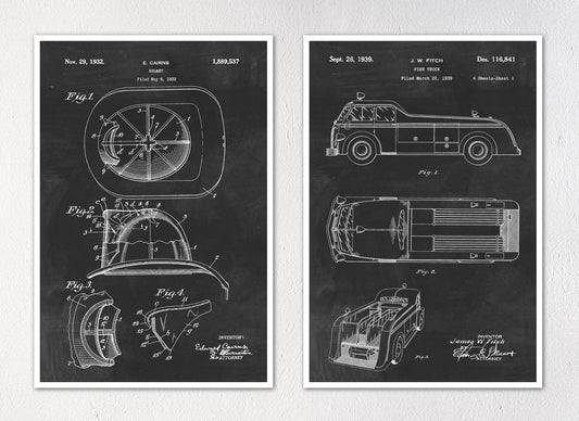 Firefighter Patent Art Prints - Set of Two 12"x18" Wall Art Prints