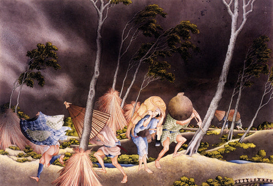 Peasants Surprised By A Violent Storm by Katsushika Hokusai, art print