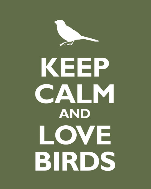 Keep Calm and Love Birds, premium art print (olive)
