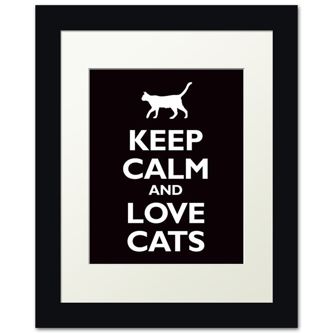 Keep Calm and Love Cats, framed print (black)