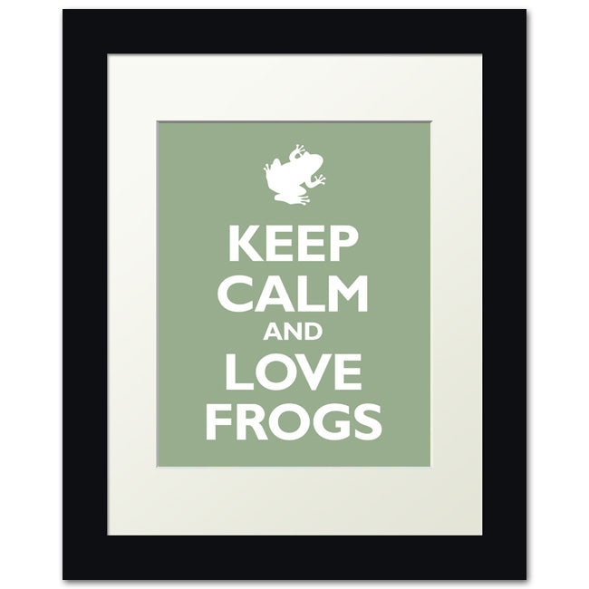 Keep Calm and Love Frogs, framed print (pale green)