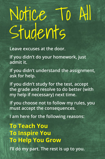 Notice To All Students, motivational classroom poster