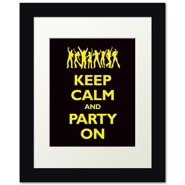 Keep Calm and Party On, framed print (black and yellow)