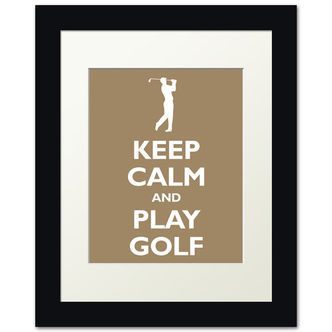 Keep Calm and Play Golf, framed print (khaki)