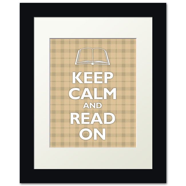 Keep Calm and Read On, framed print (cream plaid)