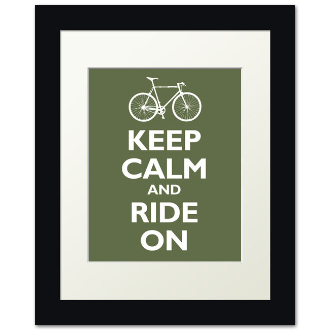 Keep Calm and Ride On, framed print (olive)