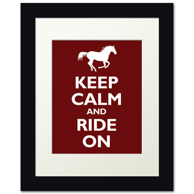 Keep Calm and Ride On, framed print (dark red)