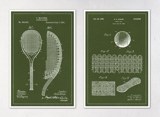 Tennis Patent Art Prints - Set of Two 12"x18" Wall Art Prints