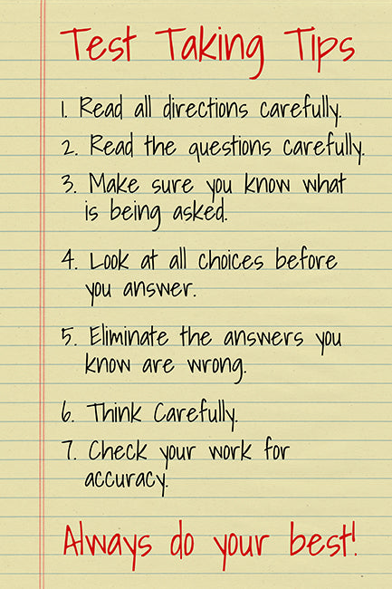 Test Taking Tips, classroom motivational poster