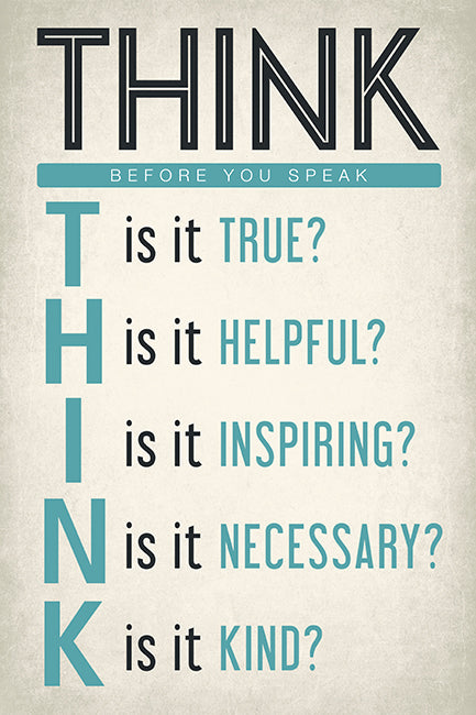 Think Before You Speak, motivational classroom poster – Keep Calm