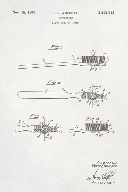 Toothbrush Bathroom Patent Art Print