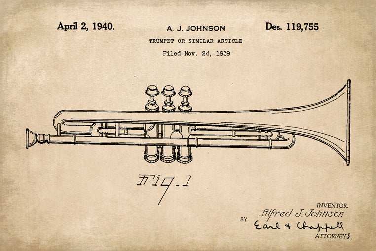 Trumpet Musical Instrument Patent Art Print