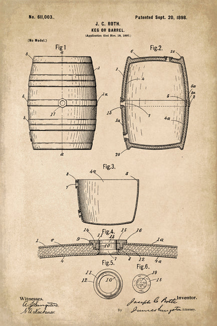 Whiskey Barrel Patent Art Poster Print