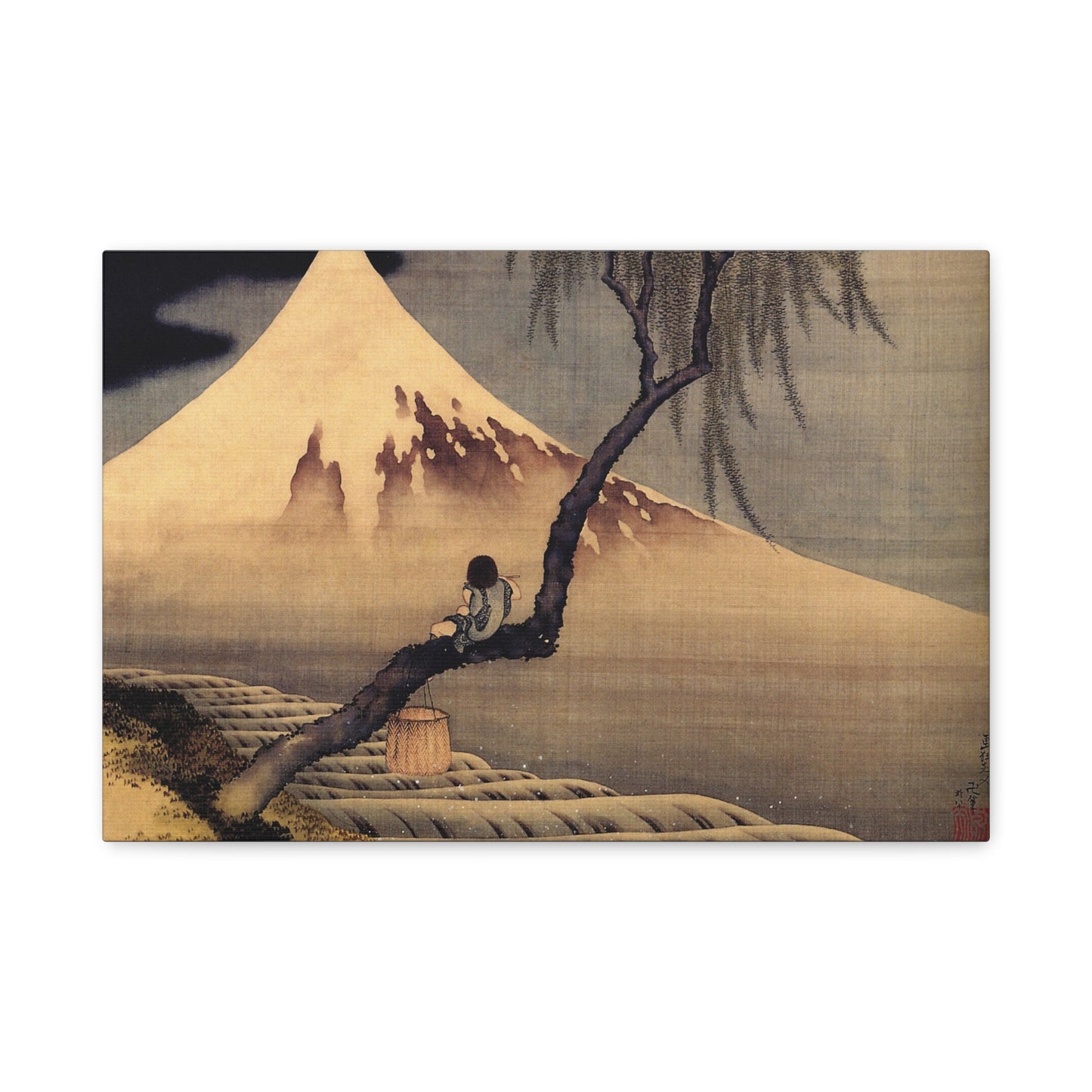 Boy In Front Of Fujiama by Katsushika Hokusai Canvas Wall Art