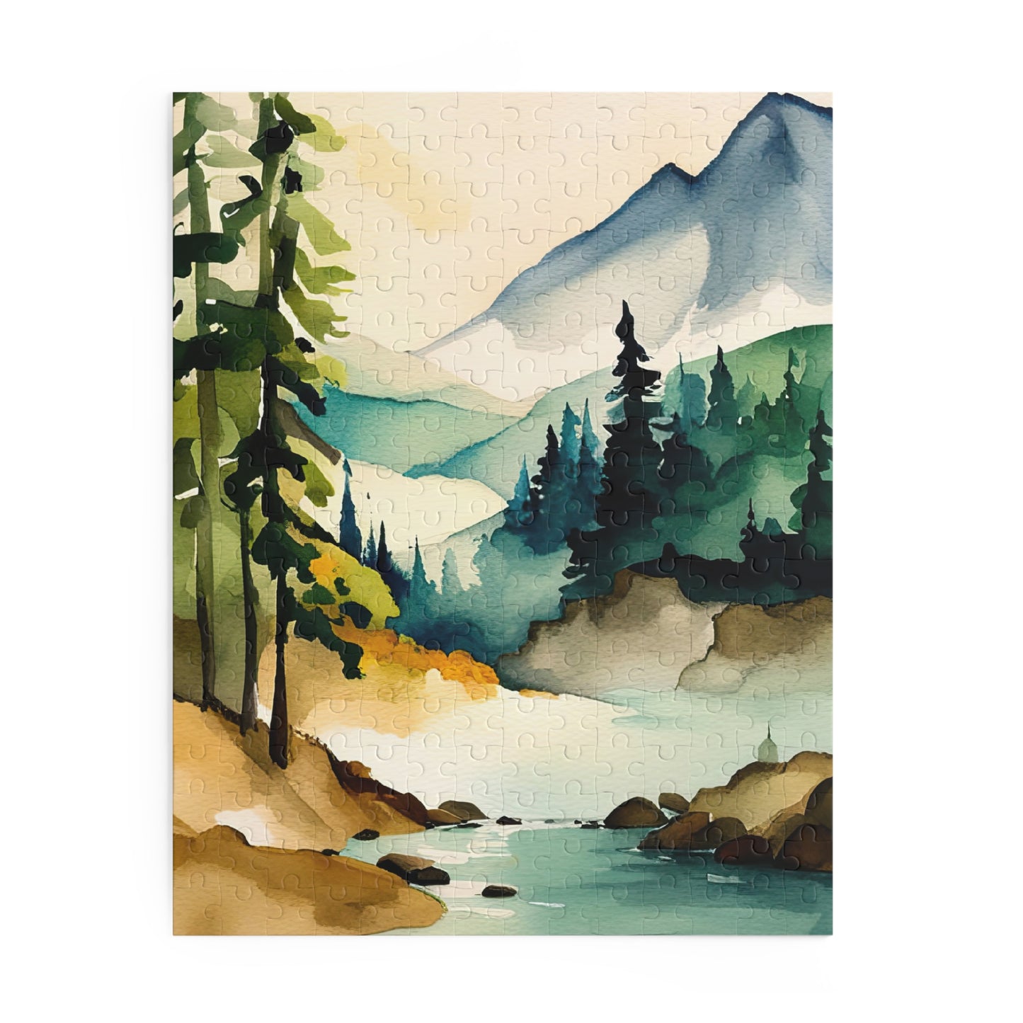 Cascade Mountains Scenic Watercolor Painting I Jigsaw Puzzle