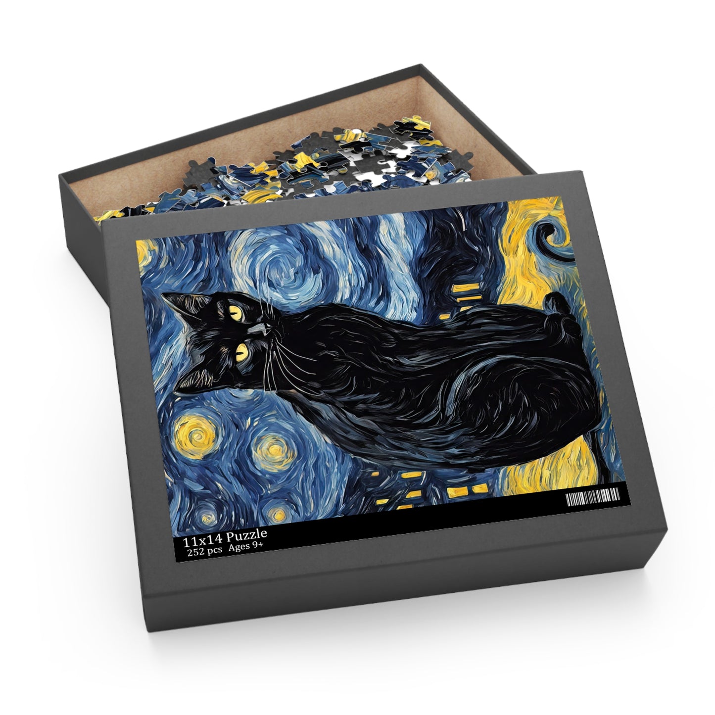 Black Cat on A Starry Night Painting Jigsaw Puzzle