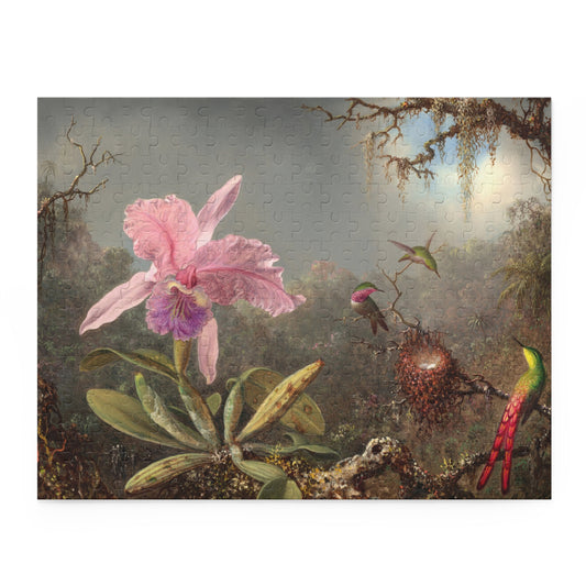 Cattleya Orchid and Three Hummingbirds by Martin Johnson Heade Jigsaw Puzzle