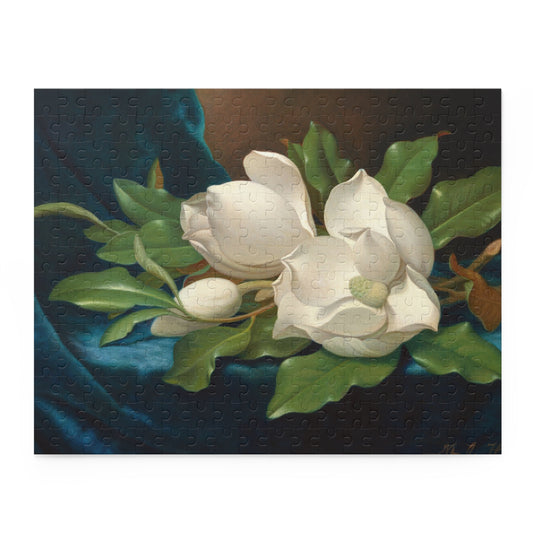 Giant Magnolias on a Blue Velvet Cloth by Martin Johnson Heade Jigsaw Puzzle