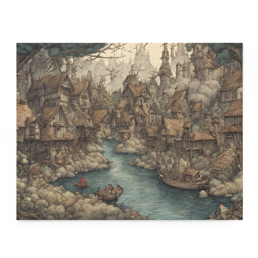 Medieval Village of Dwarves Fantasy Painting Jigsaw Puzzle