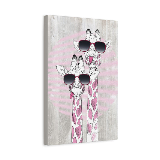 Giraffes With Sunglasses Canvas Wall Art